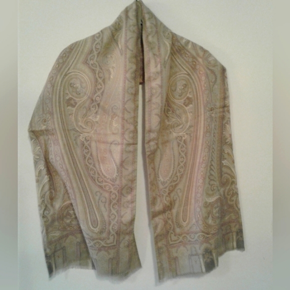 New ETRO scarf shawl wool silk Paisley Rectangle art deco Italy 26" x 66" - Picture 2 of 8